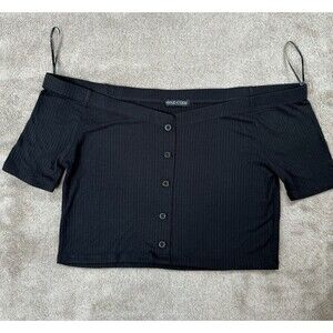 MIND CODE Ribbed off-the-shoulder top - Black Size L